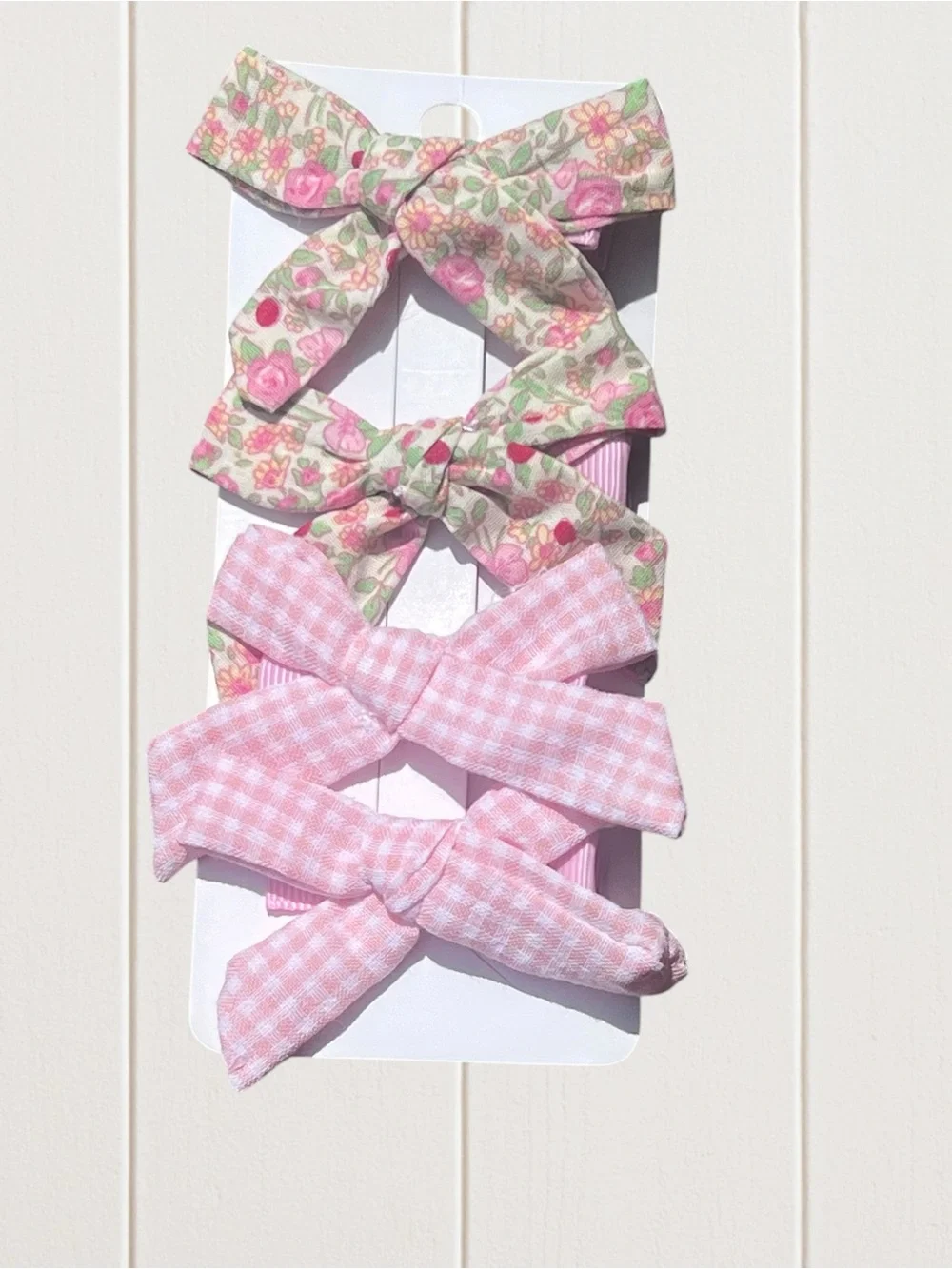 Pink Floral & Gingham Bow Hair Clips for Kids